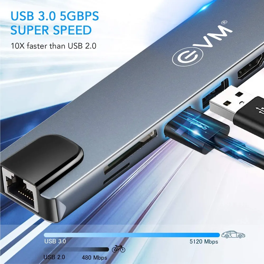 EVM TYPE C HUB Dock 8 in 1 (HDMI | USB | LAN | TF | SD CARD | TYPE-C) view 3
